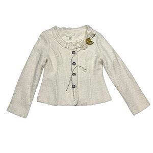 Nick & Mo Anthropologie Button Up Floral Ruffle Blazer Jacket